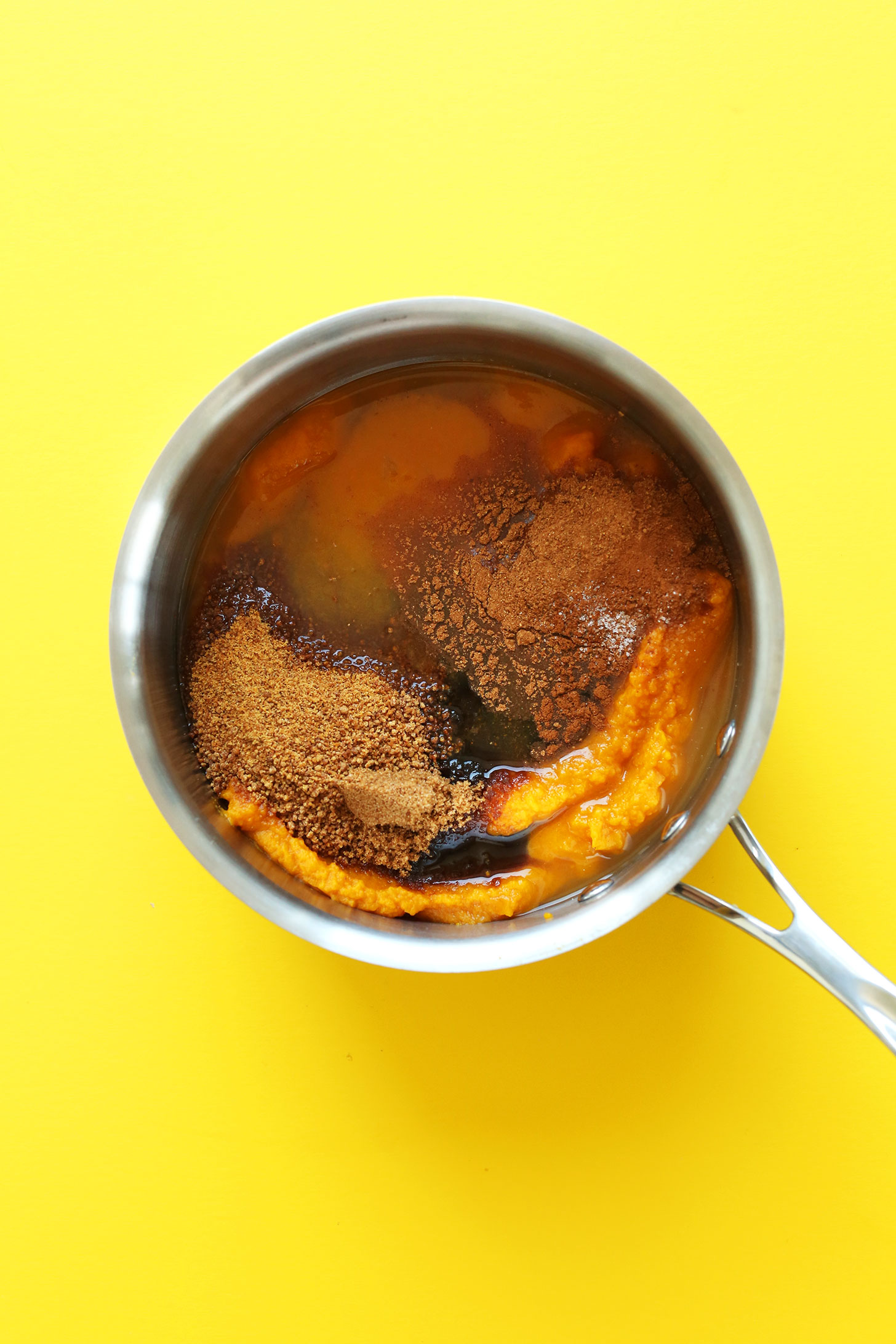 Saucepan filled with ingredients for making delicious vegan Pumpkin Butter