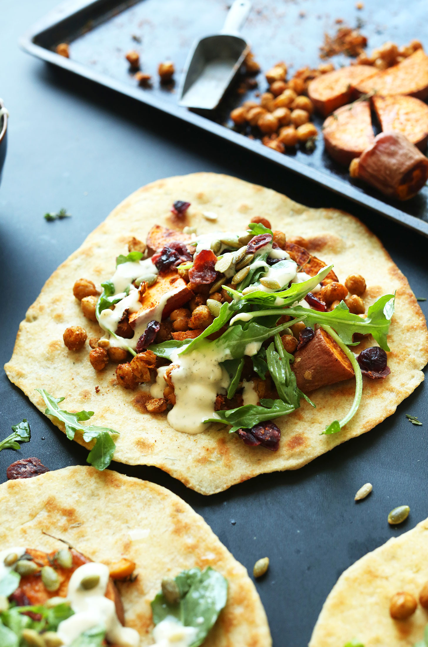 Making vegan Fall Bounty Thanksgiving Wraps for a healthy meal