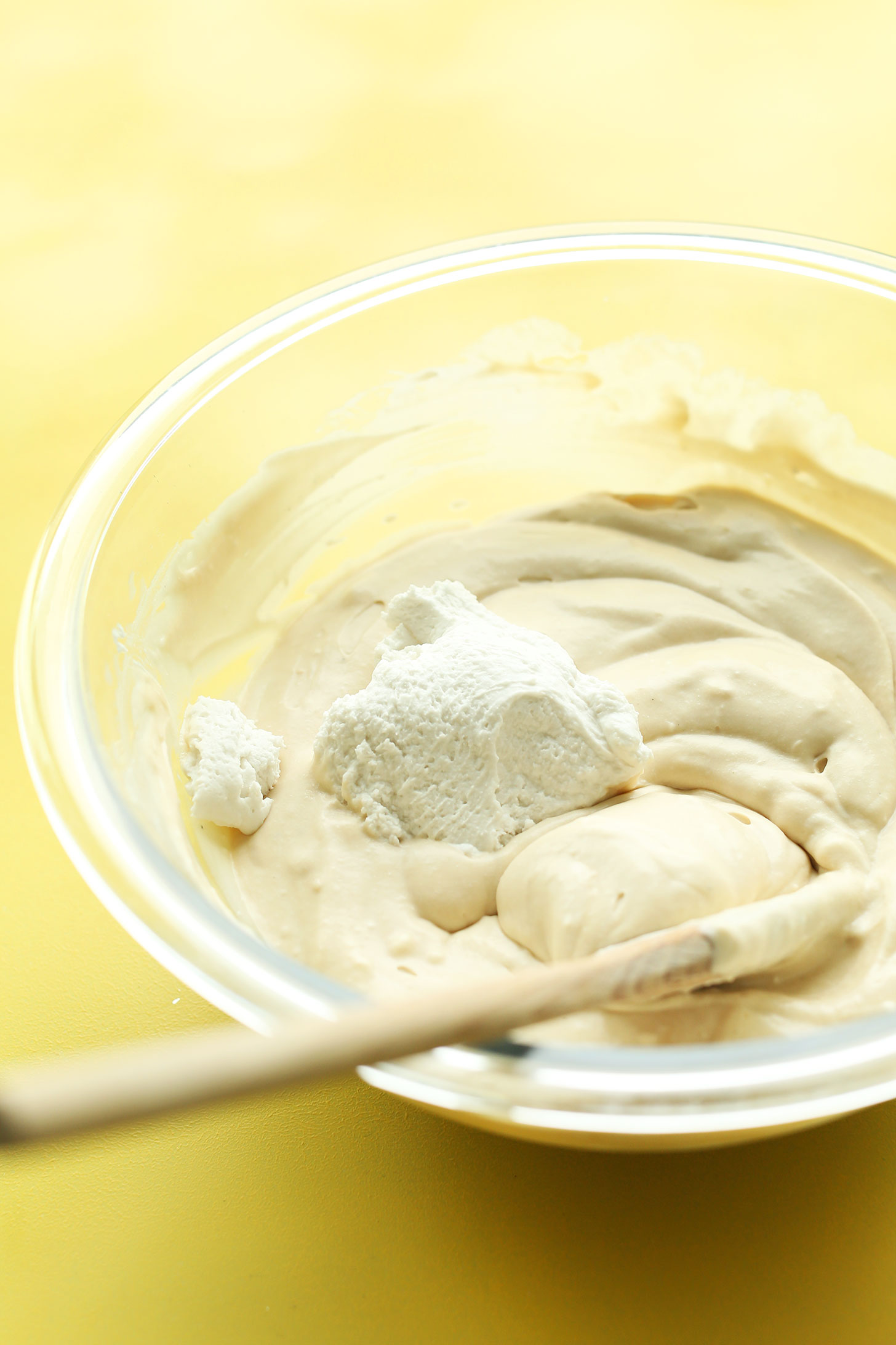 Stirring together the filling for our amazing gluten-free vegan Banana Cream Pie