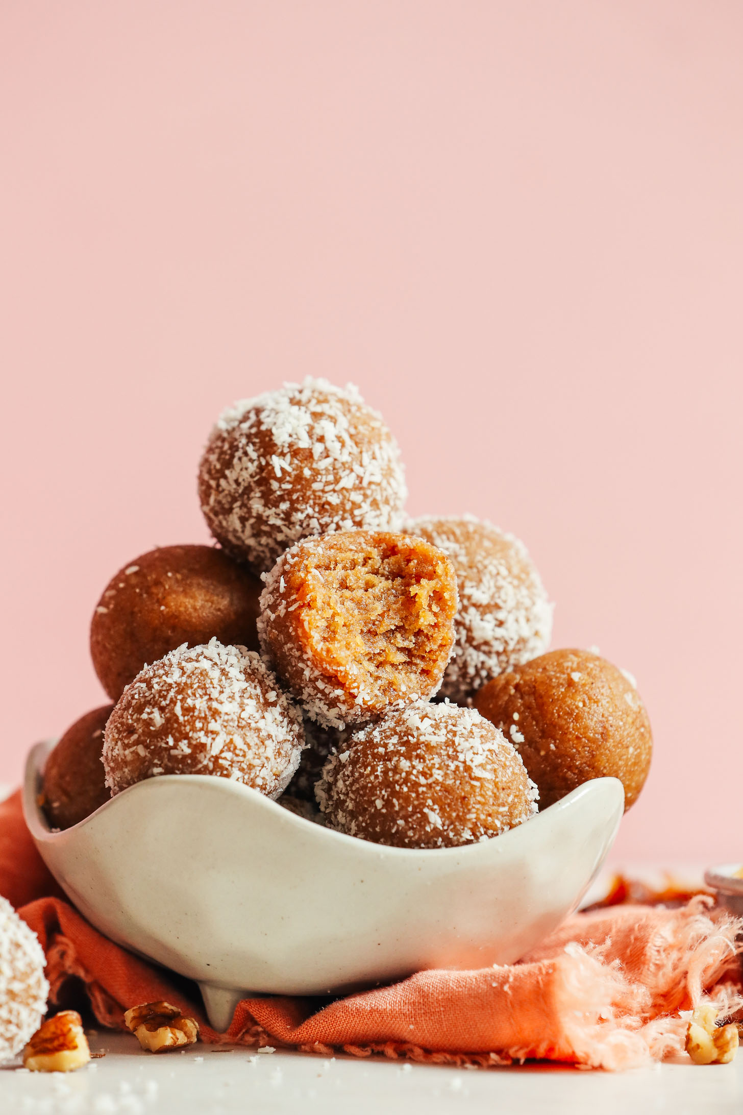 Bowl of our fluffy gluten-free vegan No Bake Vanilla Cake Bites