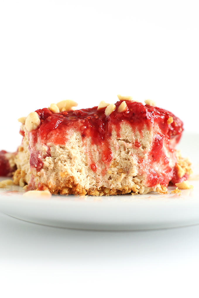 Partially eaten slice of PB and J Pie for a naturally-sweetened vegan dessert