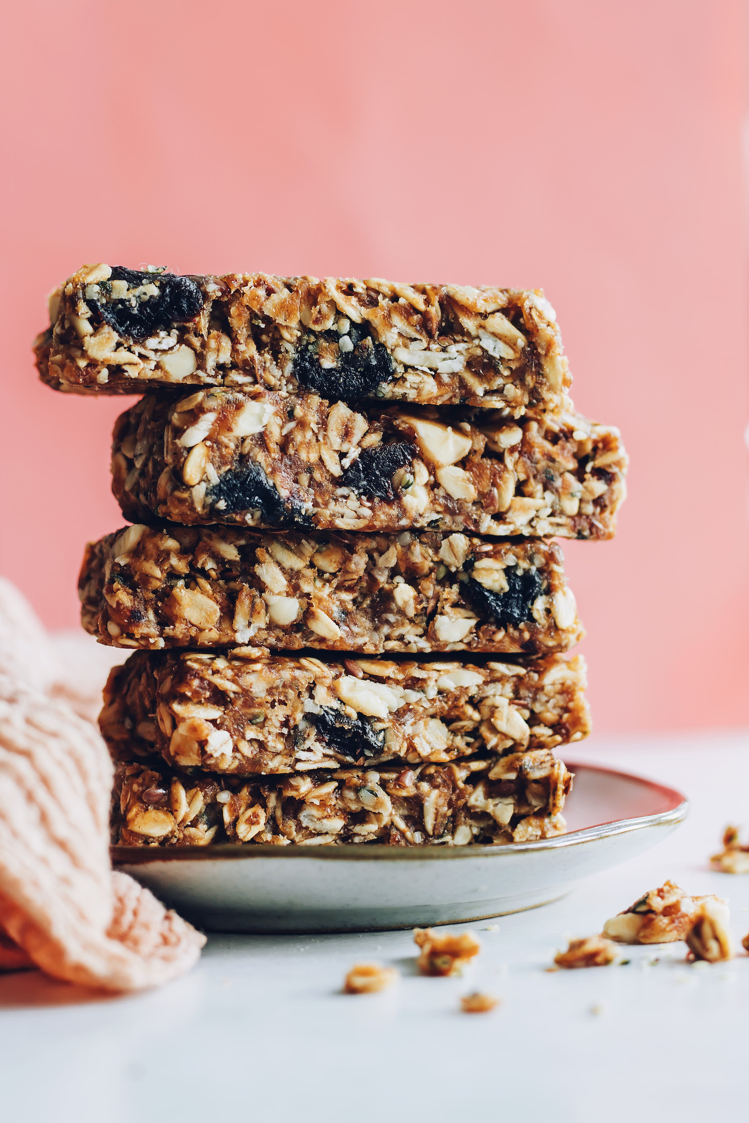 Stack of cherry almond homemade granola bars