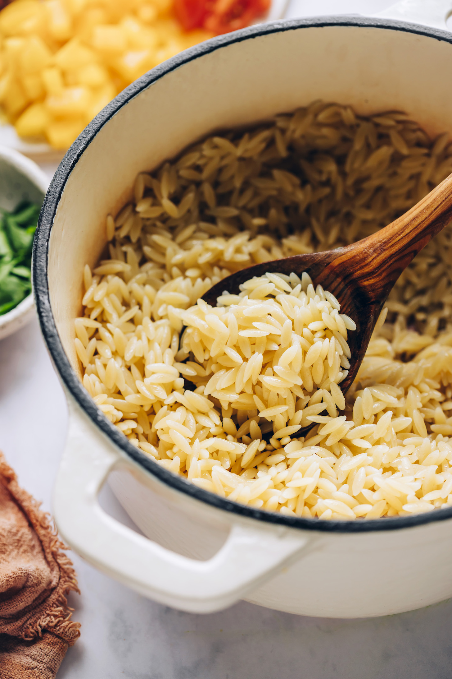 Cooked orzo in a pot