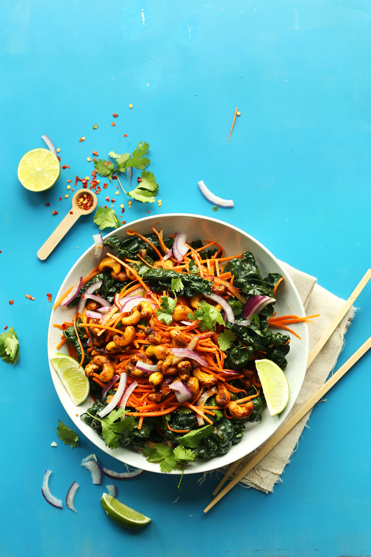 A big bowl of our flavorful Thai Carrot Salad with Curried Cashews for a sweet and crunchy vegan meal