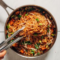 Pan of our amazing Easy Vegan Pad Thai with Tofu recipe