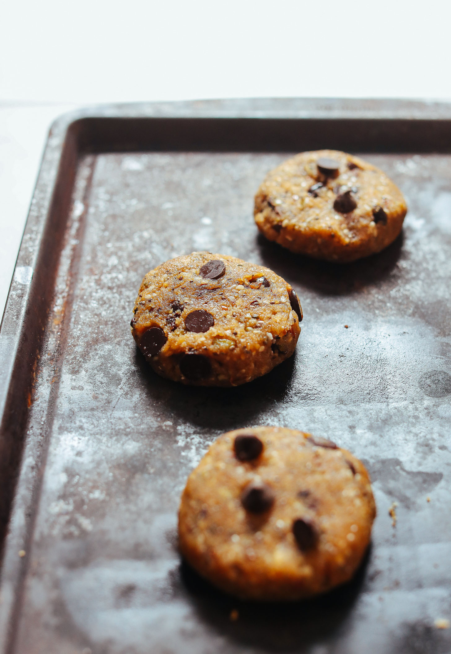 Baking sheet with gluten-free vegan Trail Mix Cookies