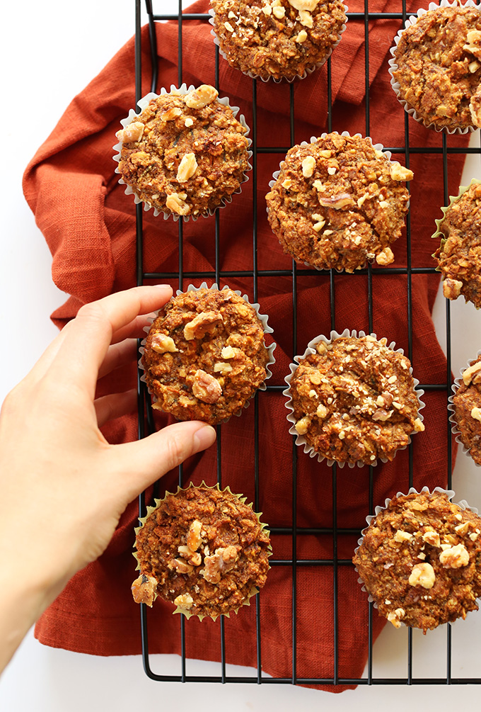 Grabbing a Carrot Muffin for a healthy vegan breakfast treat