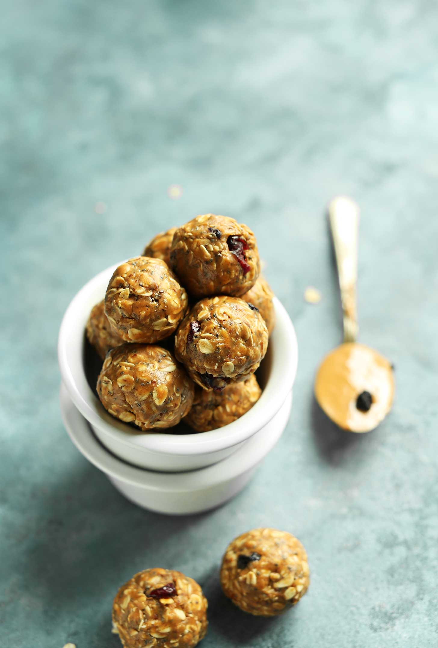 Bowl full of gluten-free vegan Healthy PB&J Energy Bites