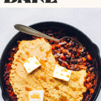 A skillet meal with smoky black beans and a cornbread topping