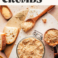 Overhead shot of a jar of homemade gluten-free breadcrumbs