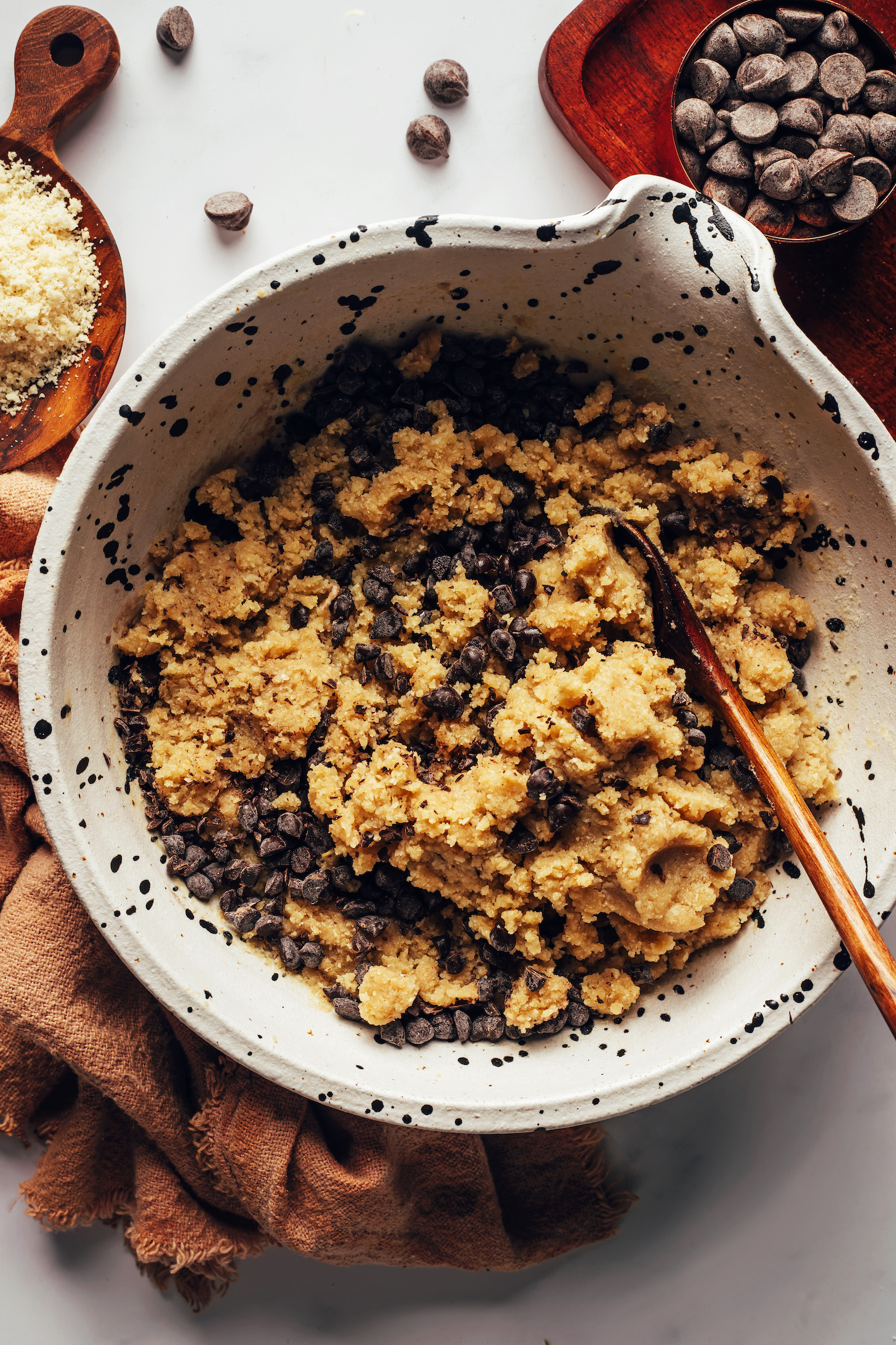 Chocolate chips in a bowl of edible cookie dough