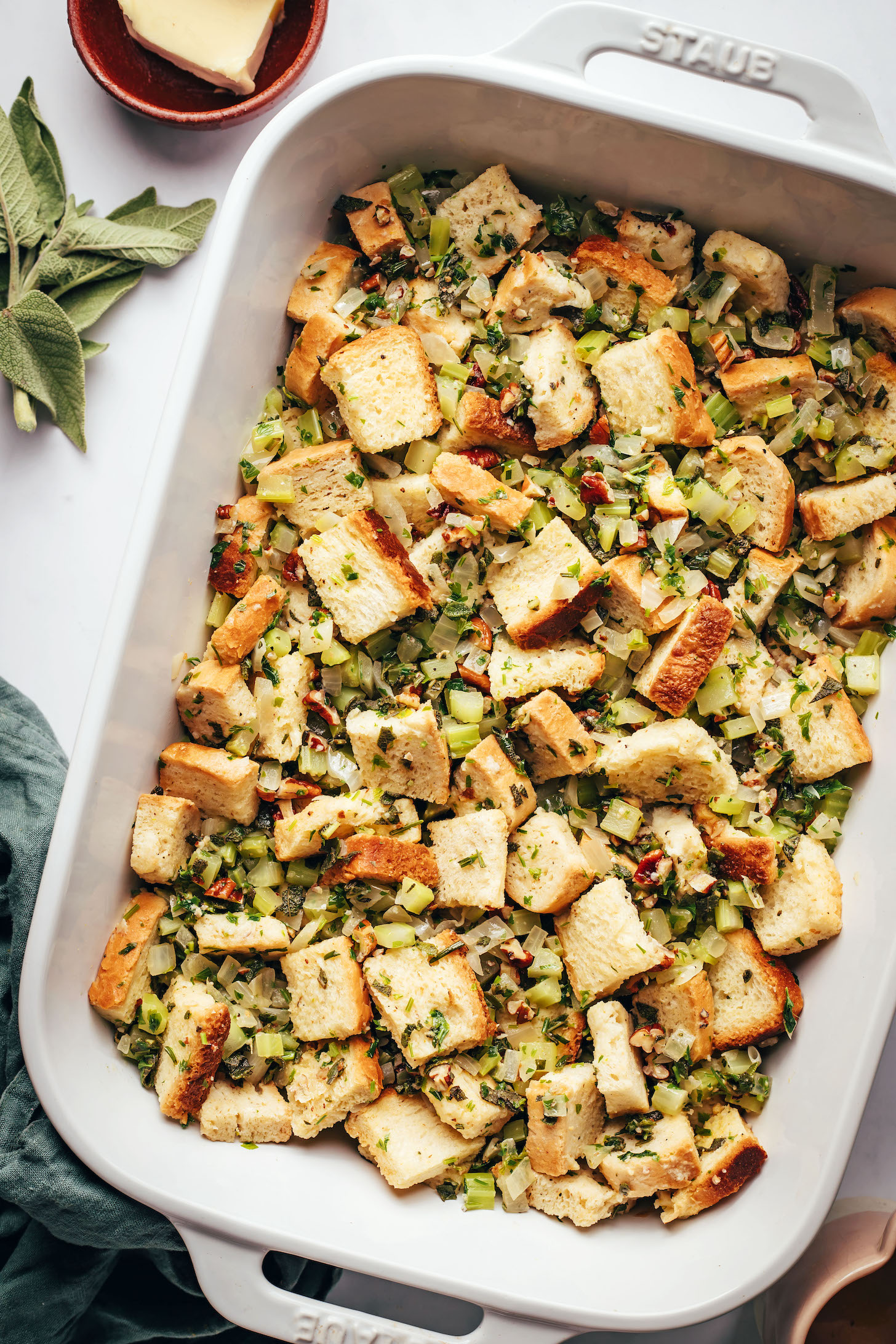 Gluten-free vegan stuffing before going in the oven