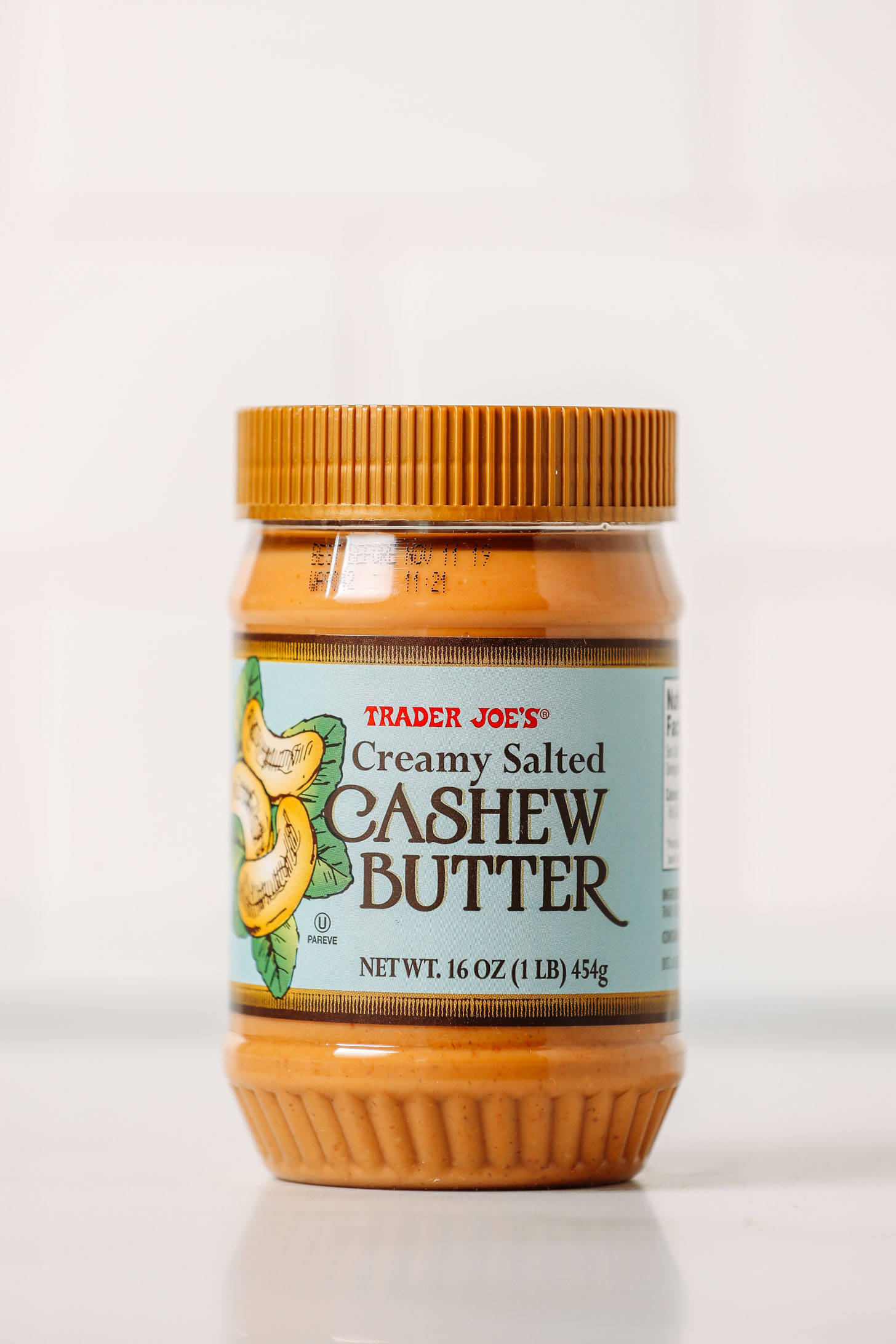 Jar of Trader Joe's Creamy Salted Cashew Butter for our unbiased cashew butters review