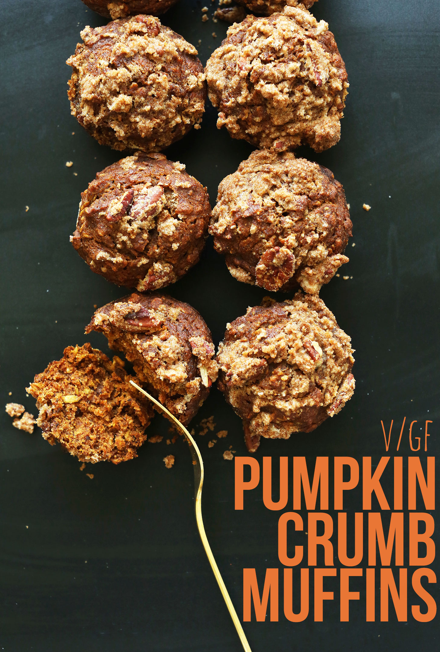 Using a fork to slice into a delicious Pumpkin Spice Muffin for a gluten-free vegan fall dessert