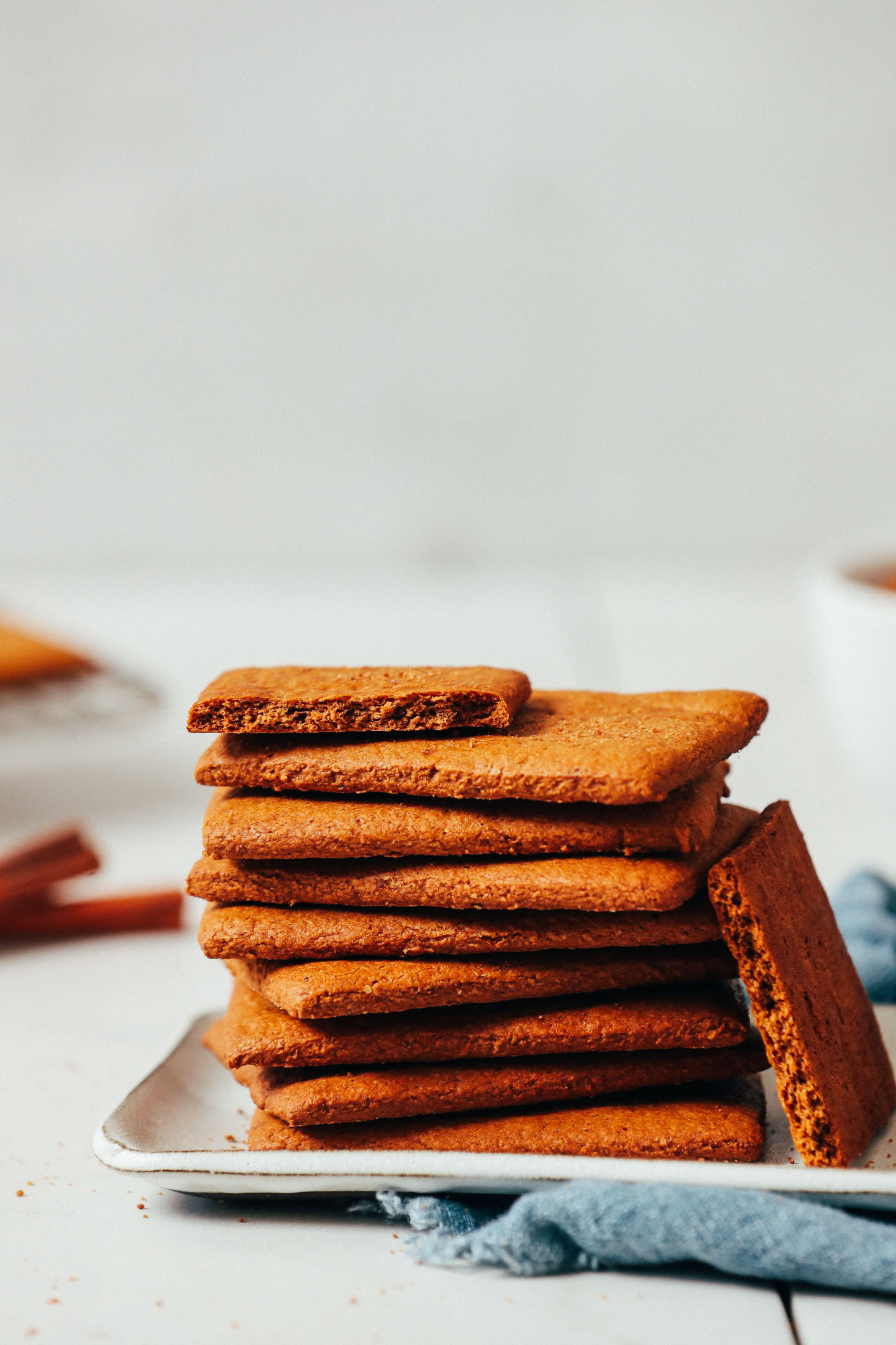 Stack of homemade gluten-free vegan graham crackers