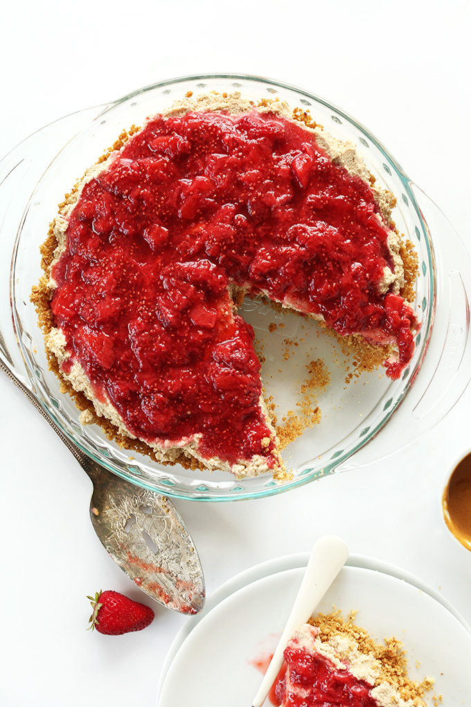 Vegan PB and J Pie with a slice removed